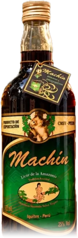 Botella de Machín, licor de la Amazonía de Cortezas Maceradas Selva Virgen